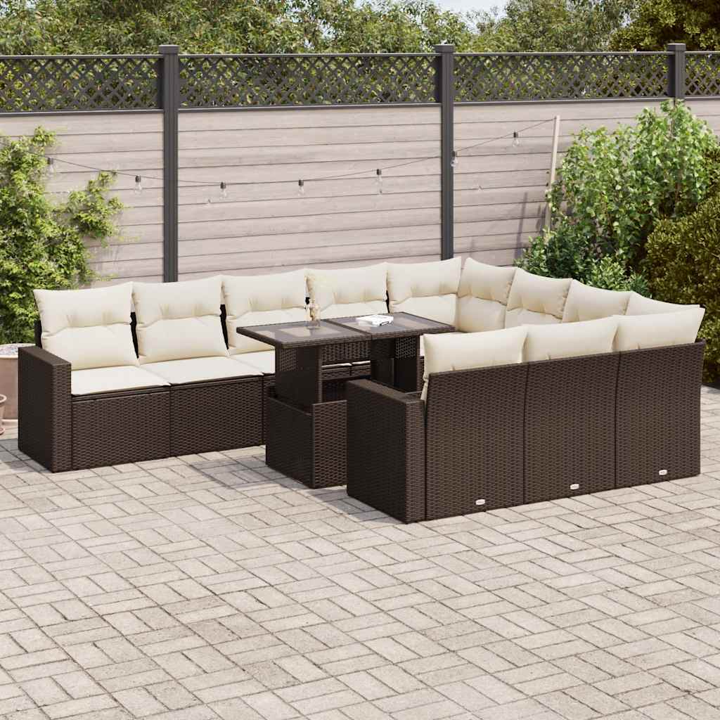 Set Divani da Giardino 11 pz con Cuscini Polyrattan Marrone - homemem39