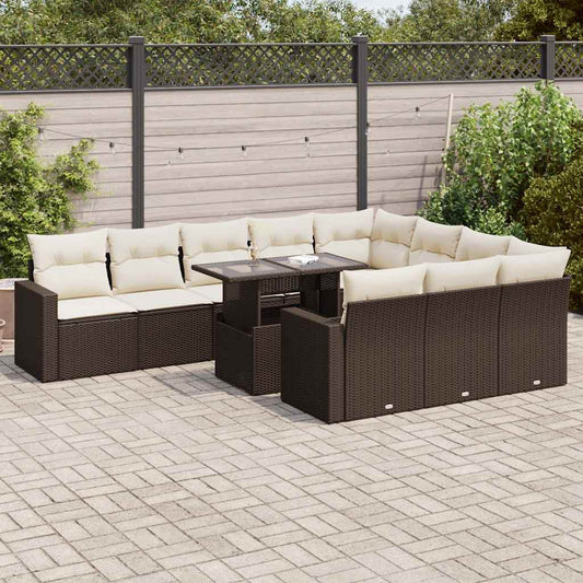 Set Divani da Giardino 11 pz con Cuscini Polyrattan Marrone - homemem39