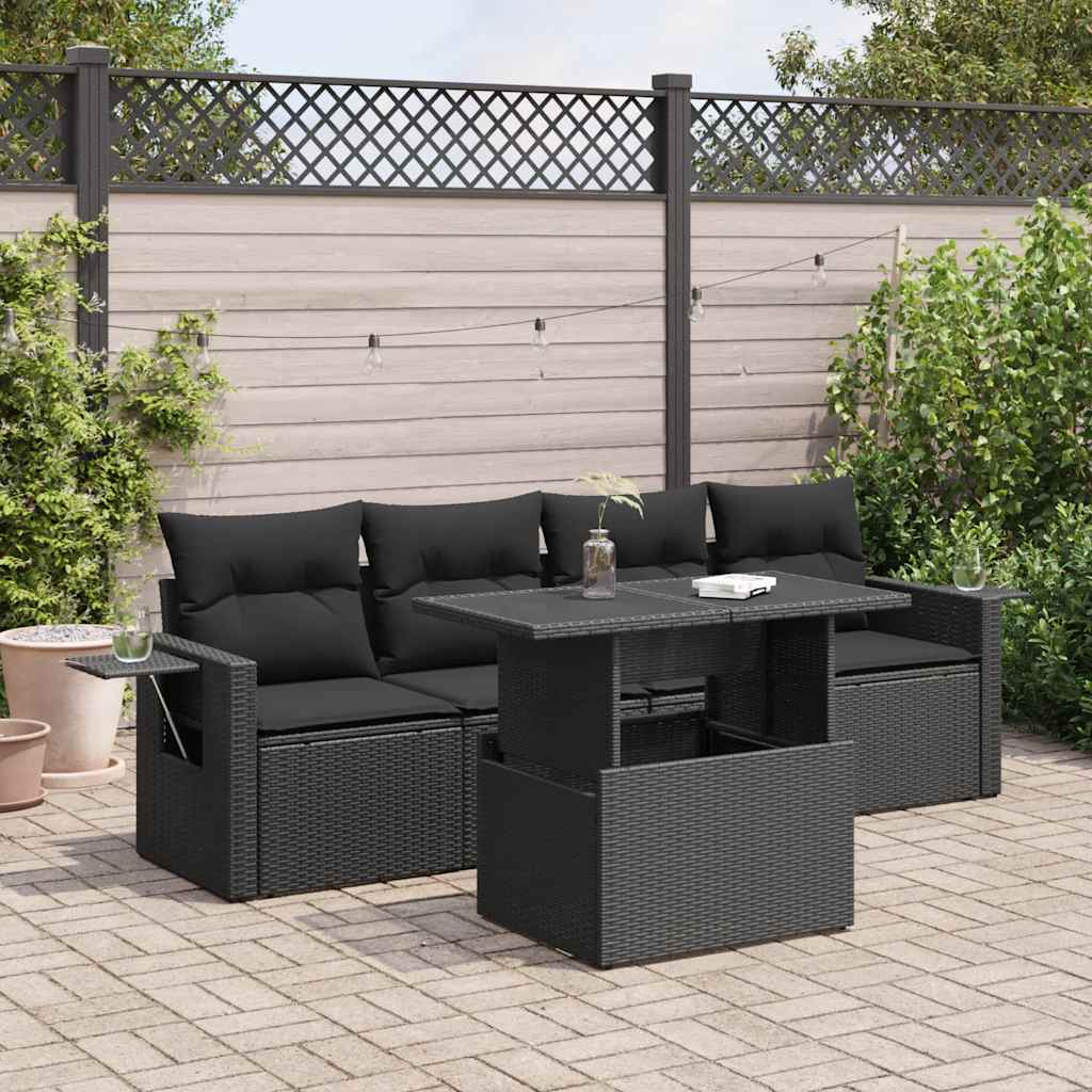 Set Divani da Giardino 5 pz con Cuscini in Polyrattan Nero | homemem39