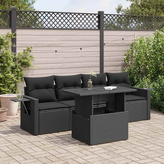 Set Divani da Giardino 5 pz con Cuscini in Polyrattan Nero - homemem39