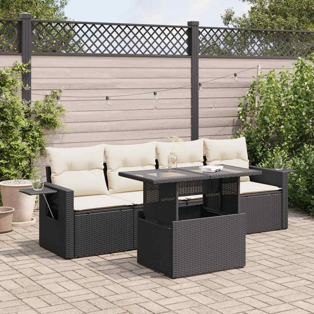 Set Divani da Giardino 5 pz con Cuscini in Polyrattan Nero | homemem39