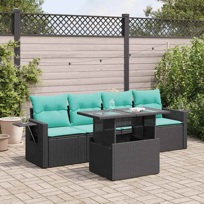 Set Divano da Giardino 5 pz Cuscini Nero Polyrattan e Acacia | homemem39