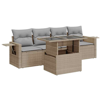 Set Divano da Giardino 5 pz con Cuscini Beige in Polyrattan - homemem39
