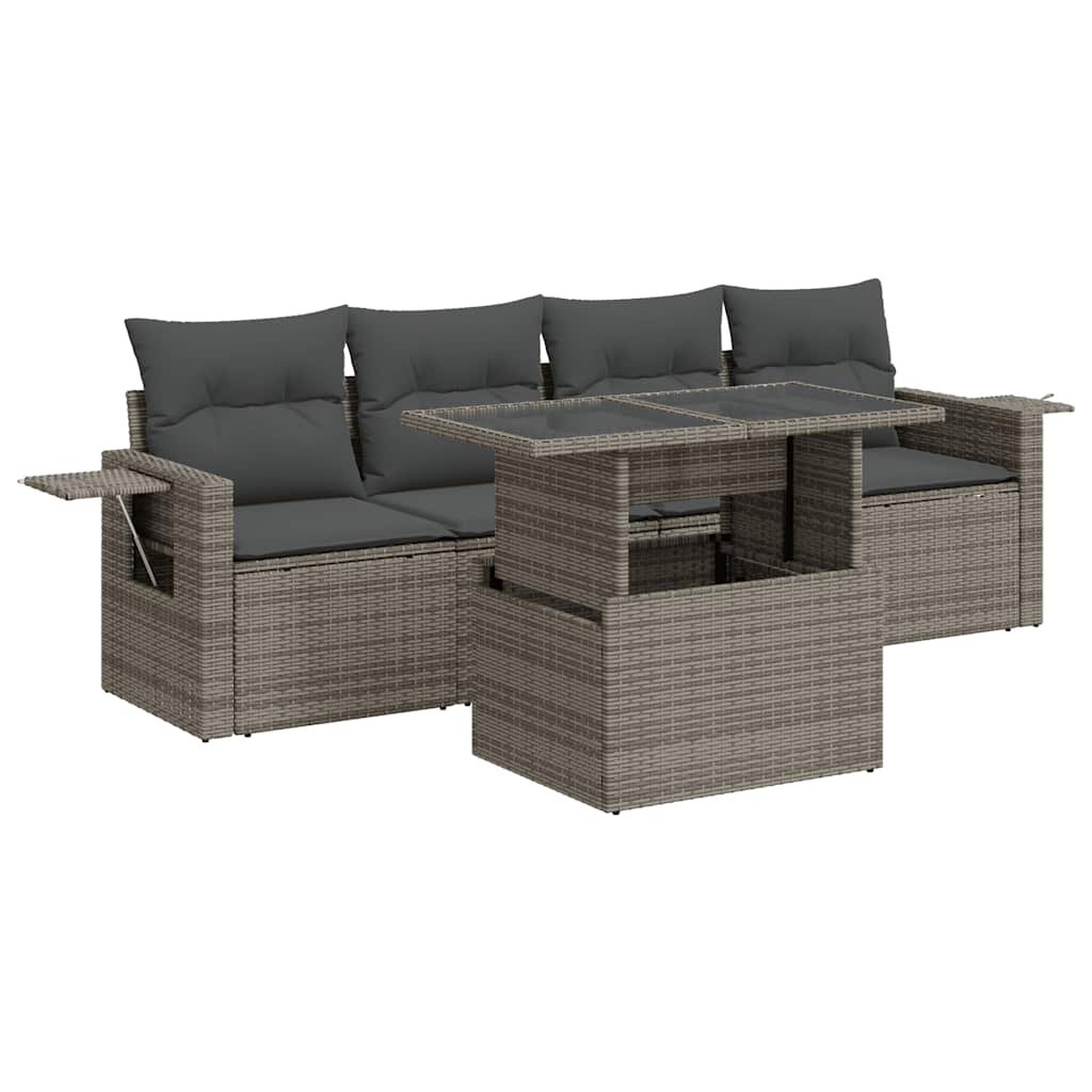 Set Divano da Giardino 5 pz con Cuscini Grigio in Polyrattan | homemem39