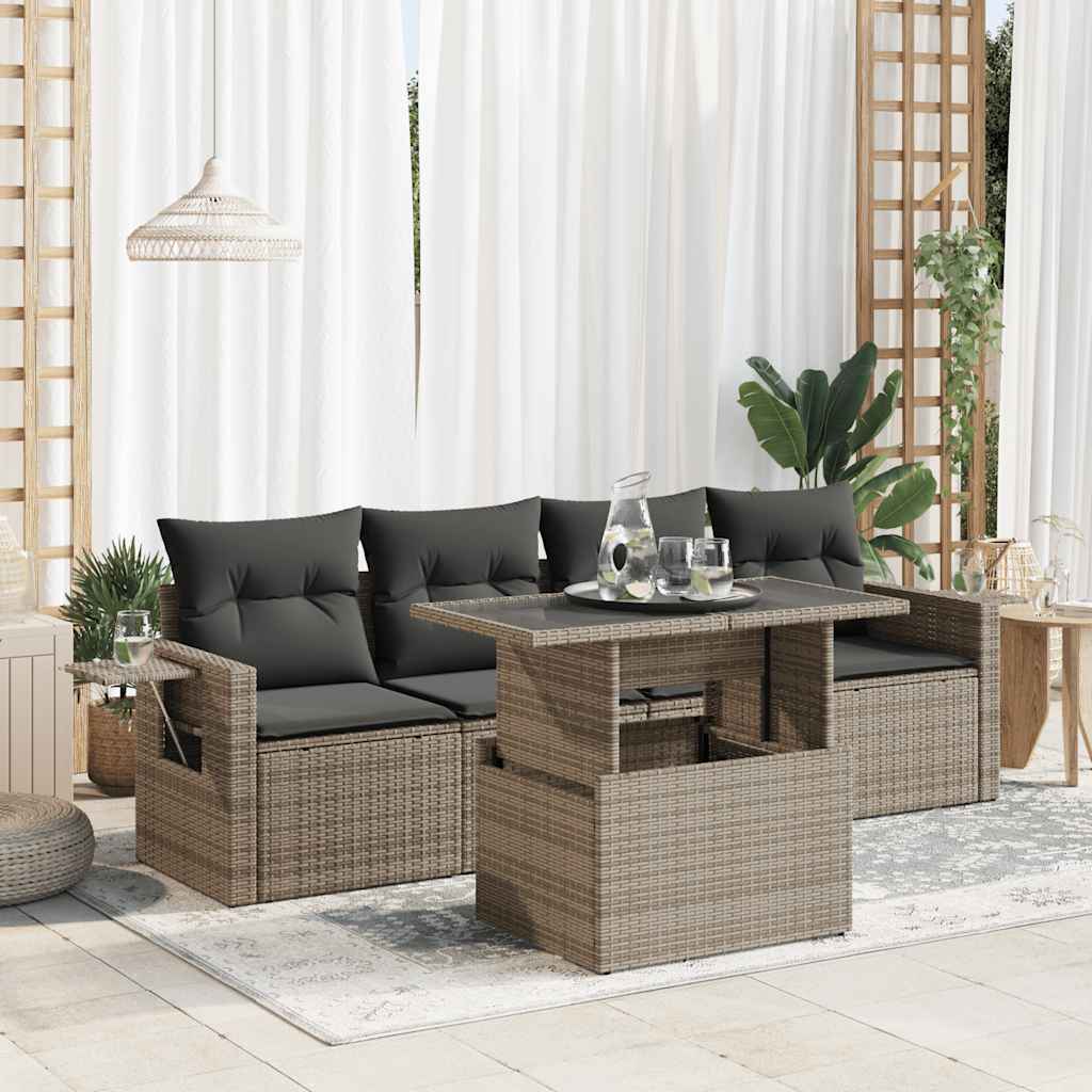 Set Divano da Giardino 5 pz con Cuscini Grigio in Polyrattan - homemem39