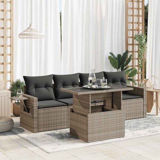 Set Divano da Giardino 5 pz con Cuscini Grigio in Polyrattan - homemem39
