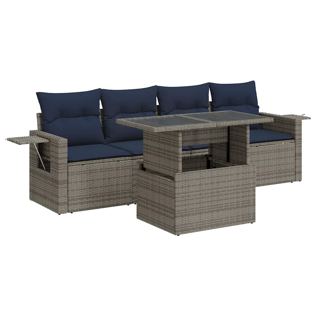 Set Divani da Giardino 5 pz con Cuscini Grigio Polyrattan | homemem39