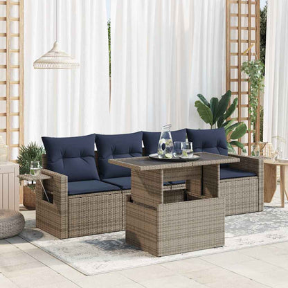 Set Divani da Giardino 5 pz con Cuscini Grigio Polyrattan | homemem39