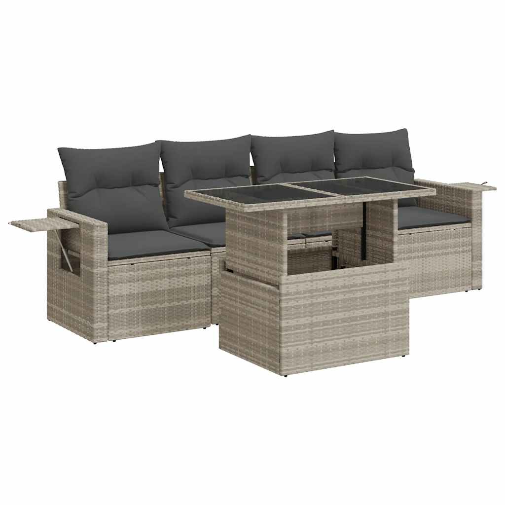 Set Divano da Giardino 5pz con Cuscini Grigio Chiaro Polyrattan | homemem39