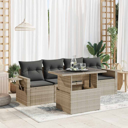 Set Divano da Giardino 5pz con Cuscini Grigio Chiaro Polyrattan | homemem39
