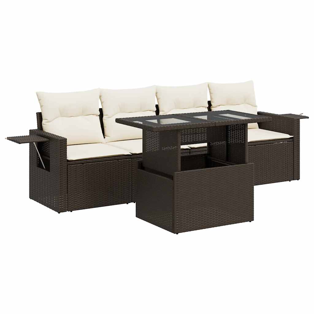 Set Divano da Giardino 5 pz con Cuscini Marrone in Polyrattan | homemem39