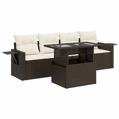 Set Divano da Giardino 5 pz con Cuscini Marrone in Polyrattan - homemem39
