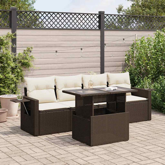 Set Divano da Giardino 5 pz con Cuscini Marrone in Polyrattan - homemem39