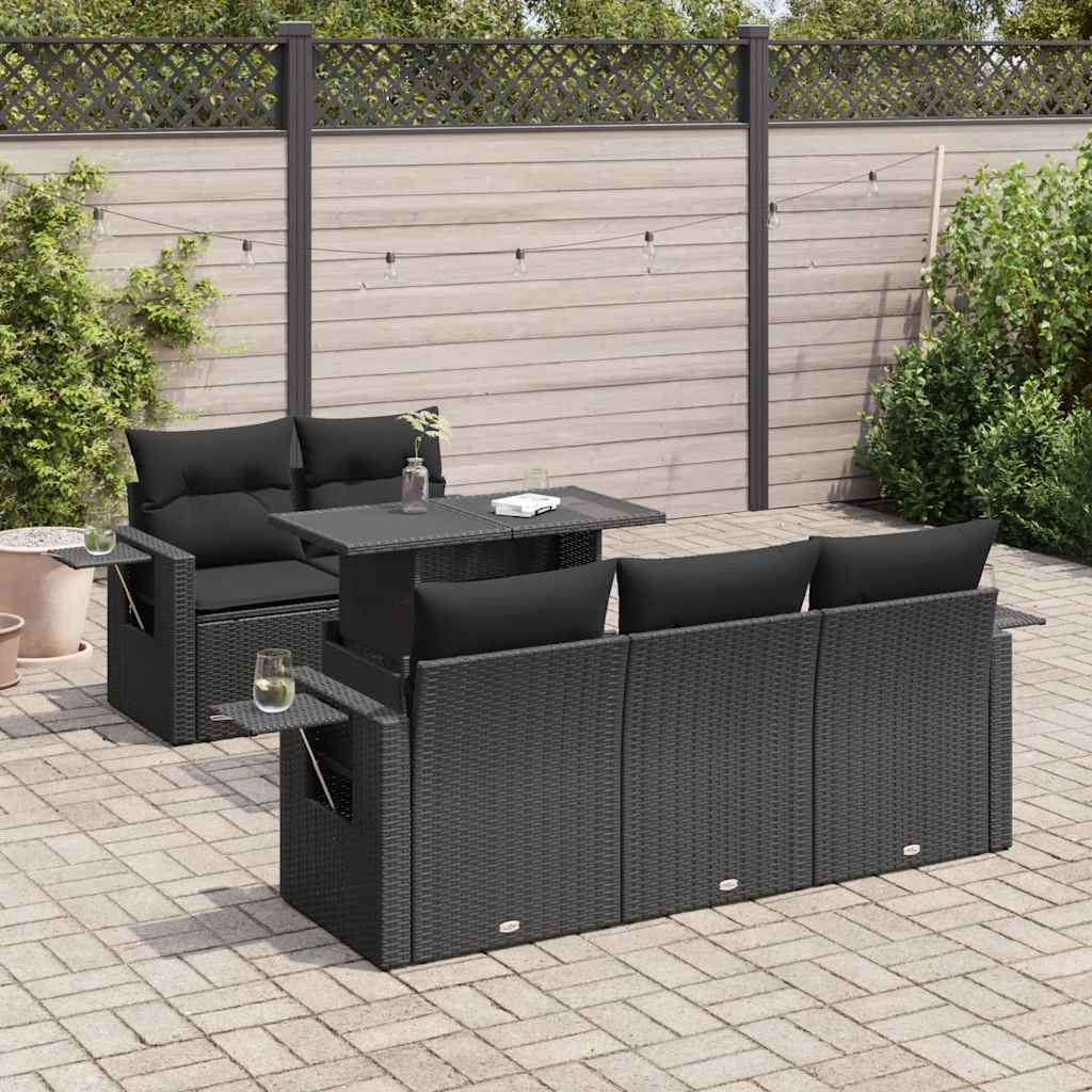 Set Divano da Giardino 6 pz con Cuscini Nero in Polyrattan | homemem39