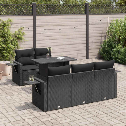 Set Divano da Giardino 6 pz con Cuscini Nero in Polyrattan | homemem39