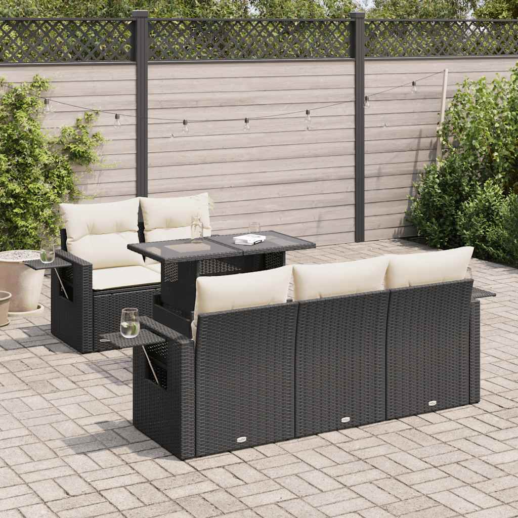 Set Divano da Giardino 6 pz con Cuscini Nero in Polyrattan - homemem39
