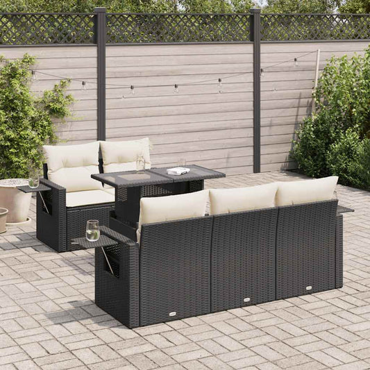Set Divano da Giardino 6 pz con Cuscini Nero in Polyrattan - homemem39