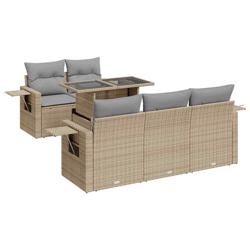 Set Divano da Giardino 6 pz con Cuscini Beige in Polyrattan - homemem39
