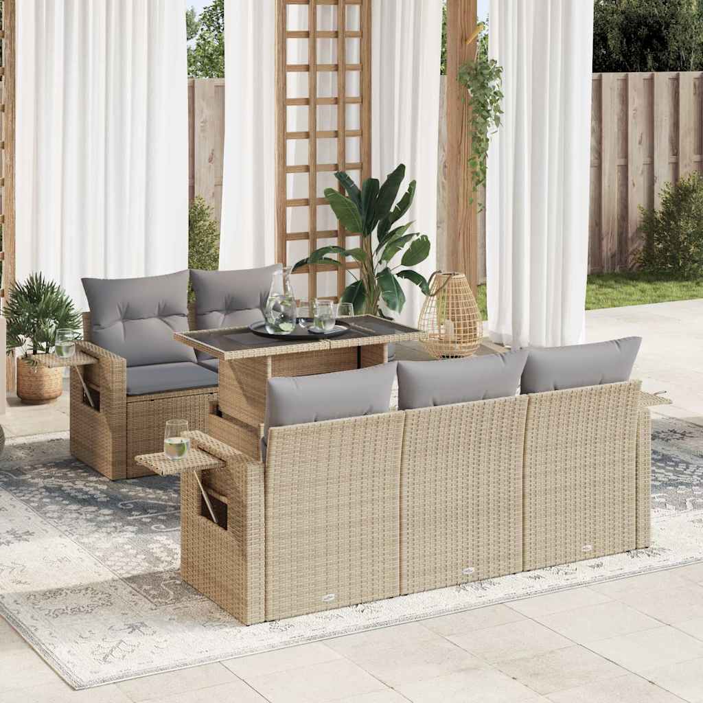 Set Divano da Giardino 6 pz con Cuscini Beige in Polyrattan - homemem39