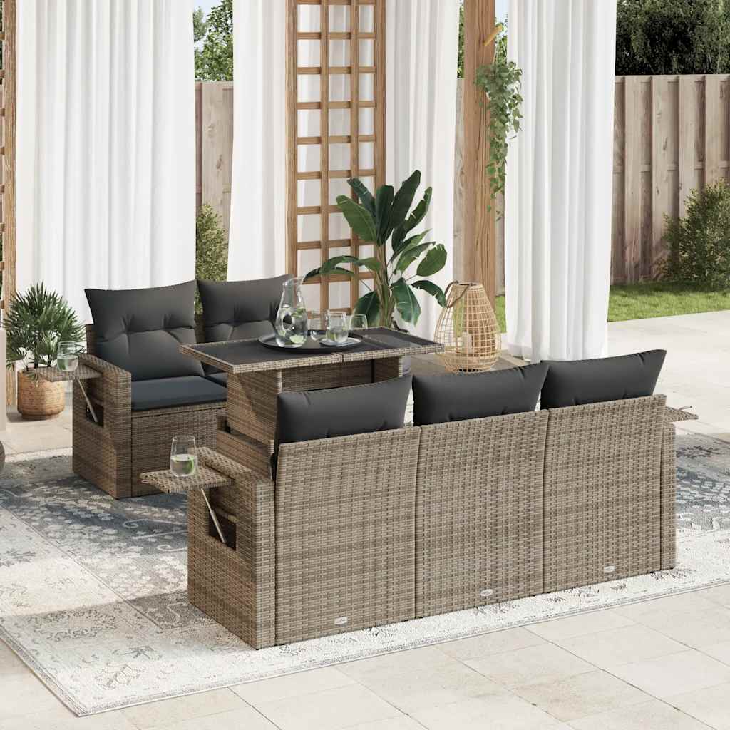 Set Divano da Giardino 6 pz con Cuscini Grigio in Polyrattan | homemem39