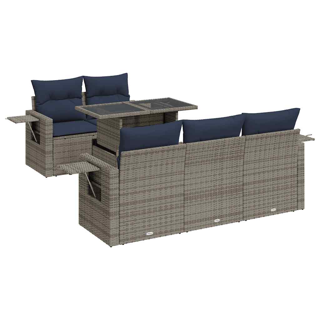 Set Divano da Giardino 6 pz con Cuscini Grigio Polyrattan | homemem39