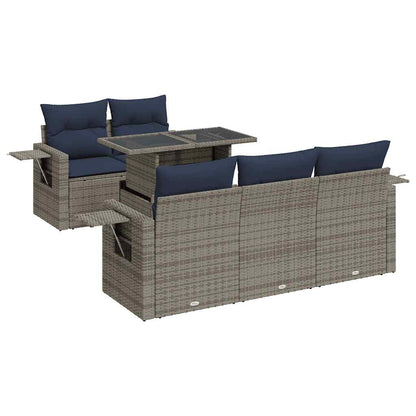 Set Divano da Giardino 6 pz con Cuscini Grigio Polyrattan | homemem39