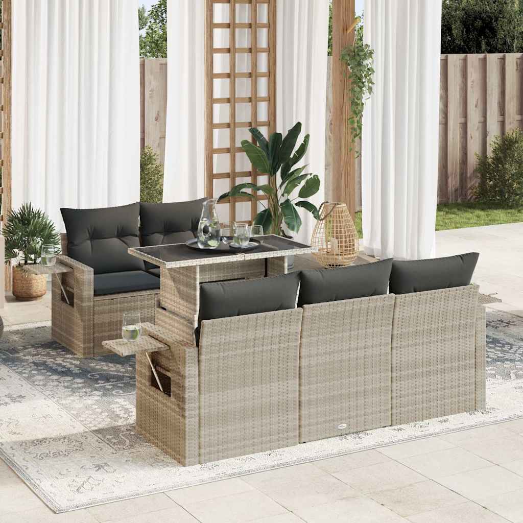 Set Divano da Giardino 6pz con Cuscini Grigio Chiaro Polyrattan | homemem39