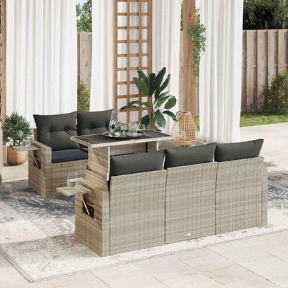Set Divano da Giardino 6pz con Cuscini Grigio Chiaro Polyrattan | homemem39