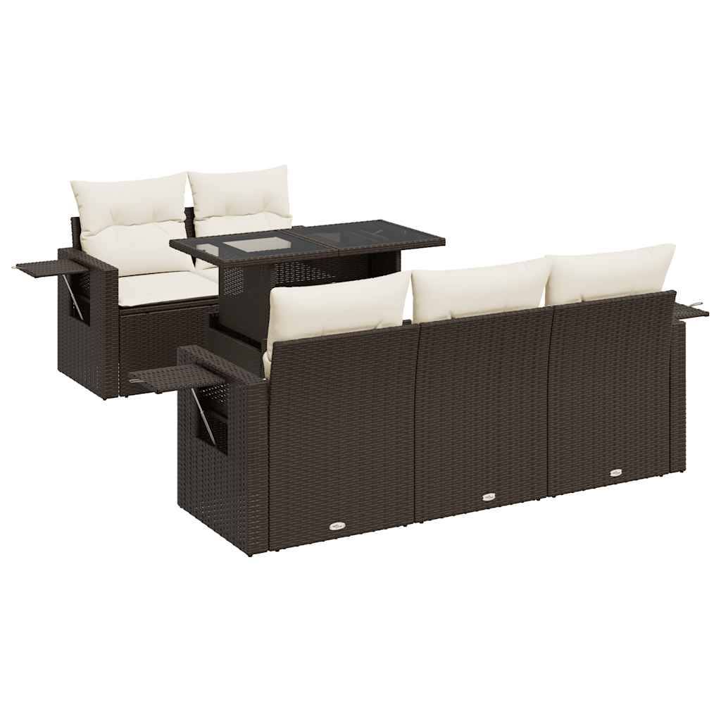 Set Divano da Giardino 6 pz con Cuscini Marrone in Polyrattan | homemem39