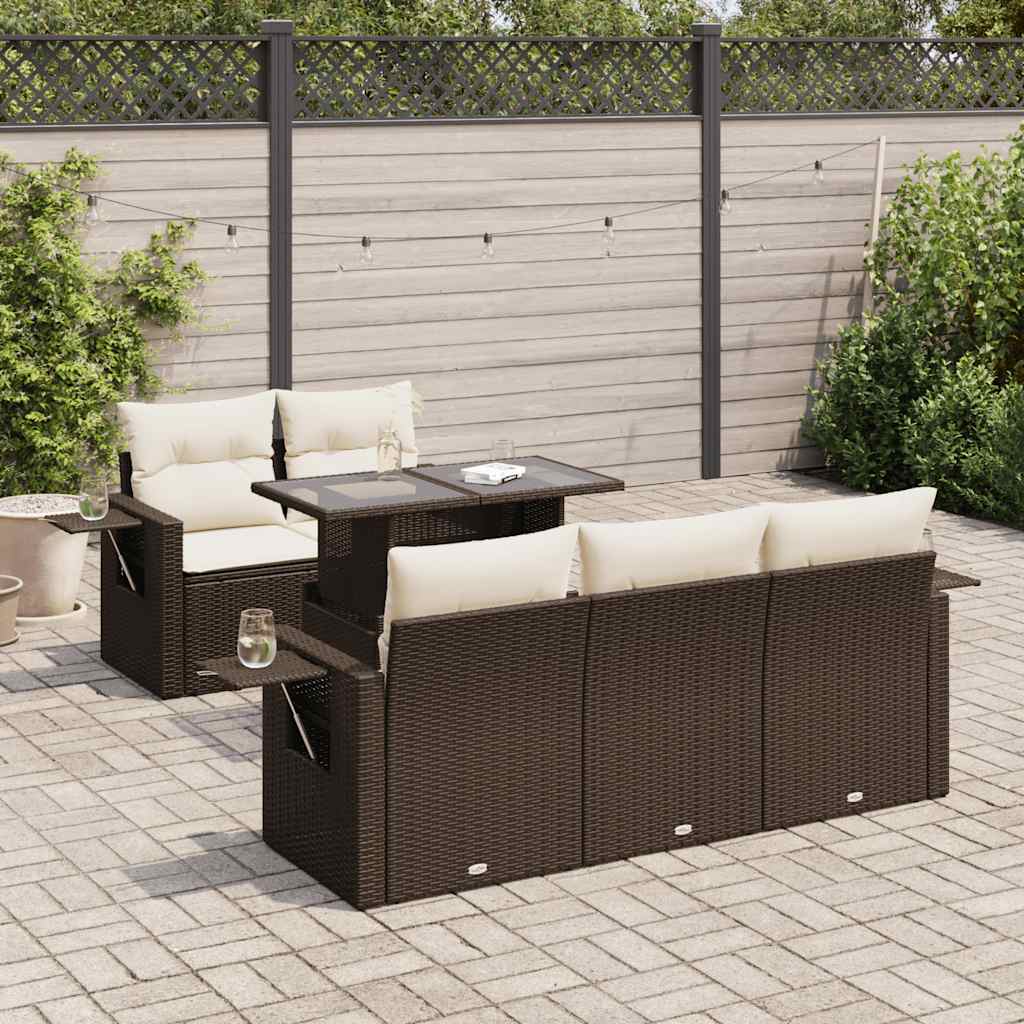 Set Divano da Giardino 6 pz con Cuscini Marrone in Polyrattan | homemem39