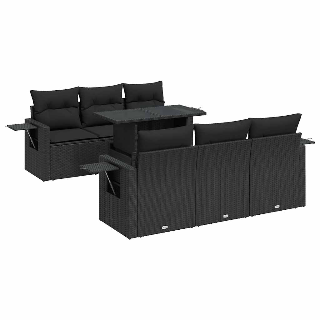 Set Divani da Giardino con Cuscini 7pz Nero Polyrattan | homemem39