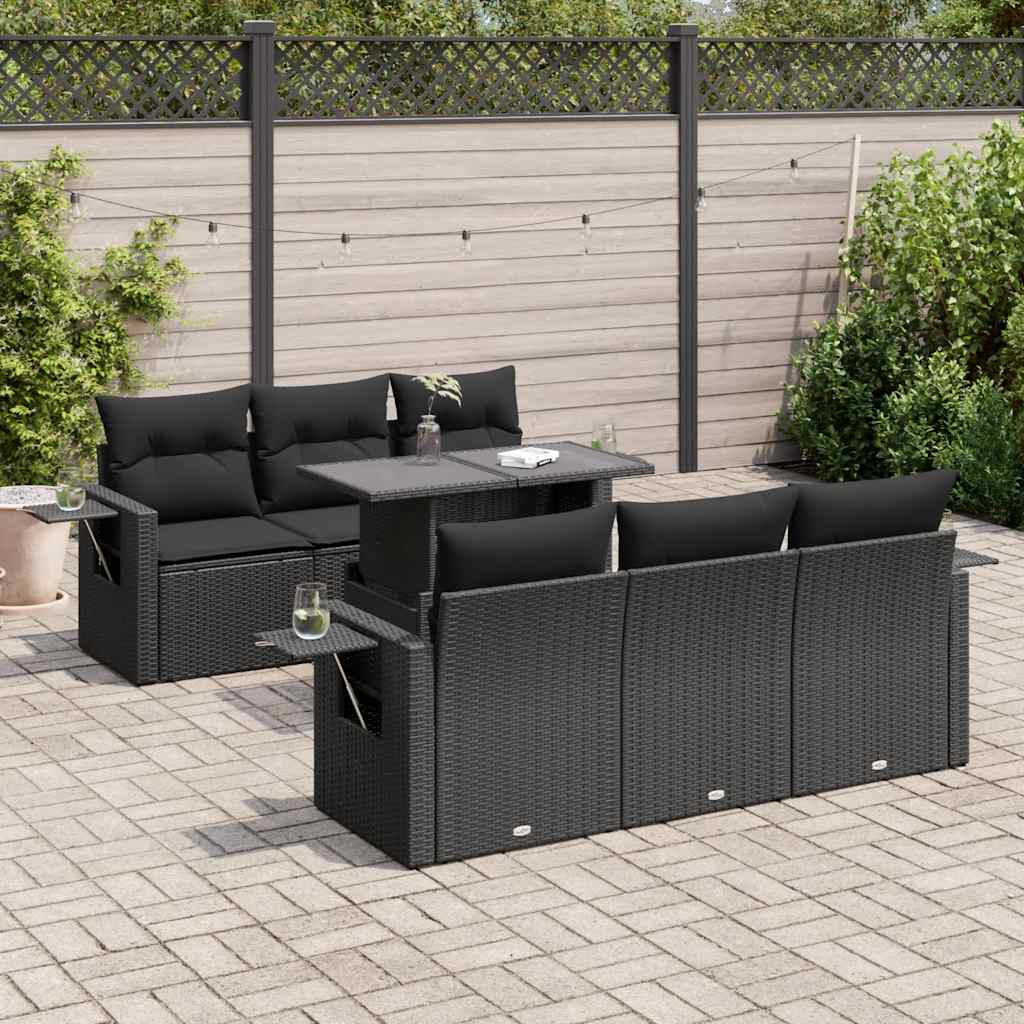 Set Divani da Giardino con Cuscini 7pz Nero Polyrattan | homemem39