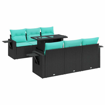 Set Divani Giardino 7 pz con Cuscini Nero Polyrattan Acacia | homemem39