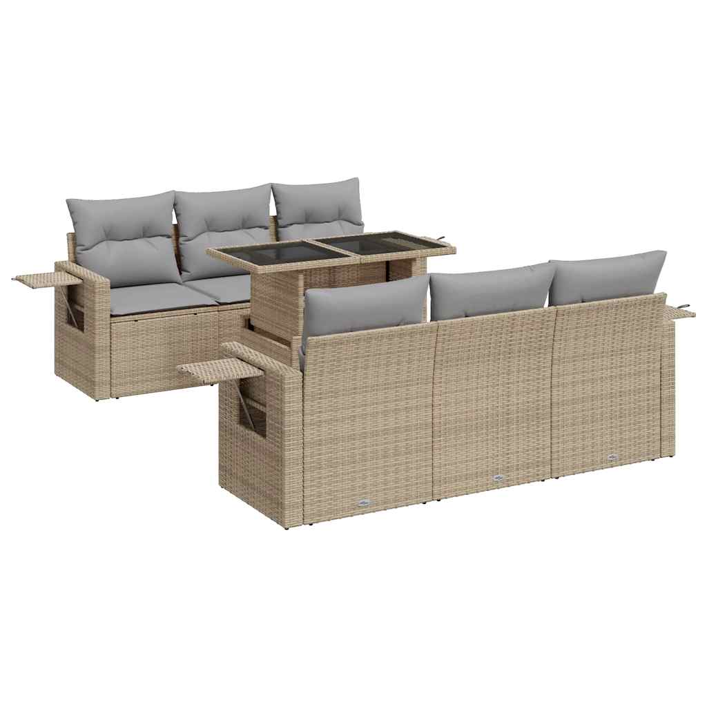 Set Divani da Giardino 7 pz con Cuscini Beige in Polyrattan - homemem39
