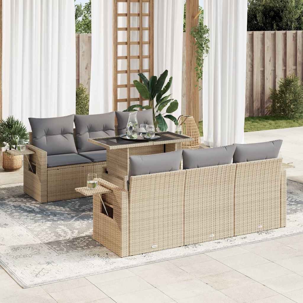 Set Divani da Giardino 7 pz con Cuscini Beige in Polyrattan - homemem39