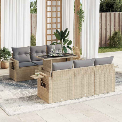 Set Divani da Giardino 7 pz con Cuscini Beige in Polyrattan - homemem39