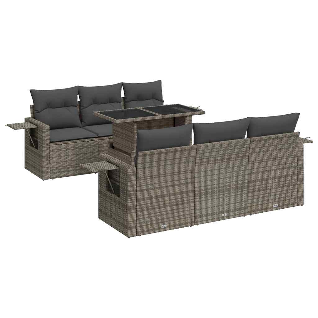 Set Divani da Giardino 7 pz con Cuscini Grigio in Polyrattan | homemem39