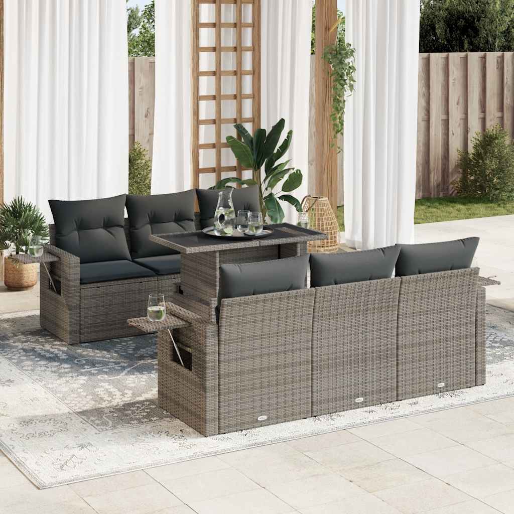 Set Divani da Giardino 7 pz con Cuscini Grigio in Polyrattan | homemem39