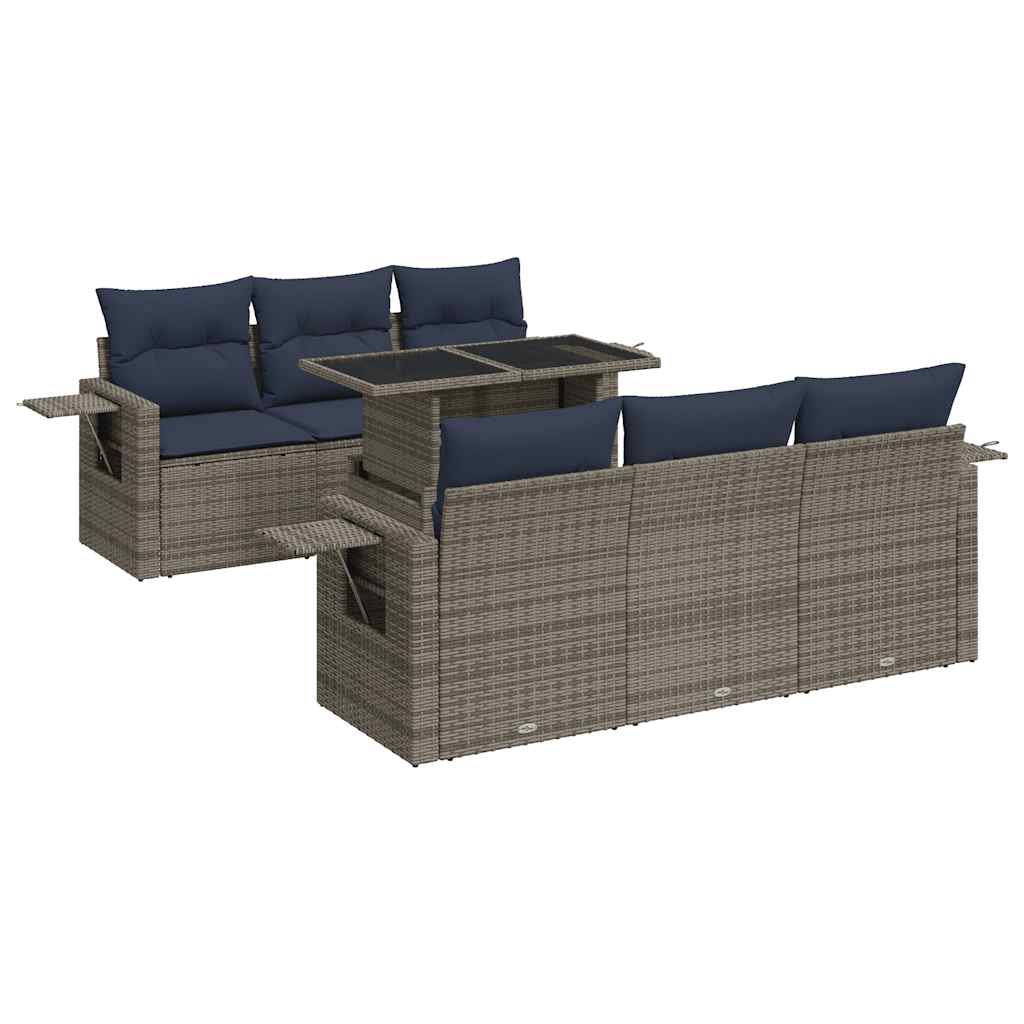 Set Divani da Giardino con Cuscini 7pz Grigio Polyrattan Acacia | homemem39