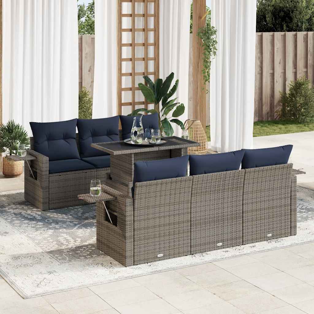 Set Divani da Giardino con Cuscini 7pz Grigio Polyrattan Acacia | homemem39