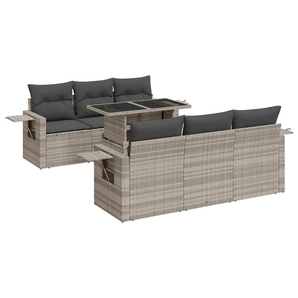 Set Divani da Giardino 7pz con Cuscini Grigio Chiaro Polyrattan | homemem39