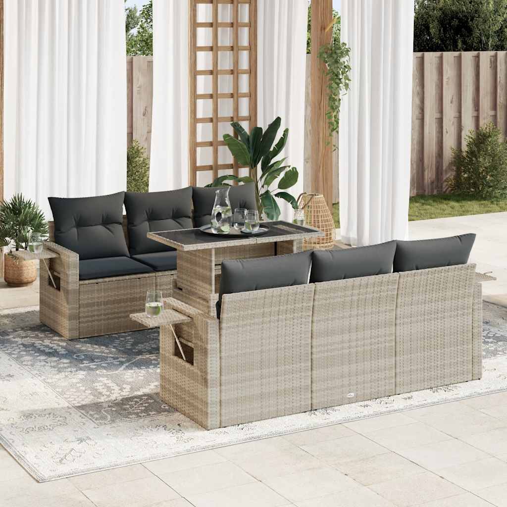Set Divani da Giardino 7pz con Cuscini Grigio Chiaro Polyrattan | homemem39