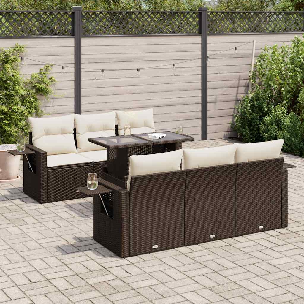 Set Divani da Giardino 7 pz con Cuscini Marrone in Polyrattan - homemem39