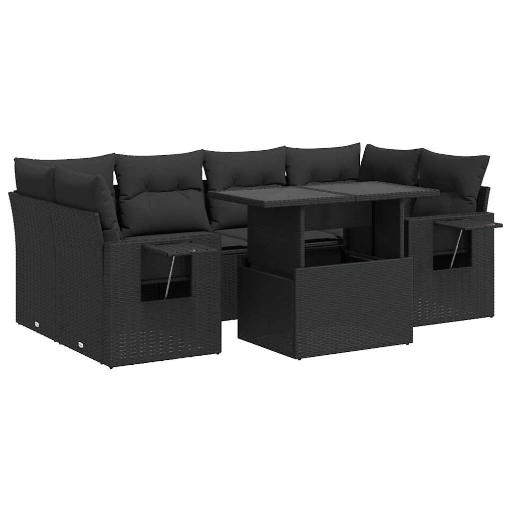 Set Divani da Giardino con Cuscini 7pz Nero Polyrattan | homemem39