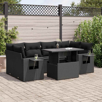 Set Divani da Giardino con Cuscini 7pz Nero Polyrattan | homemem39