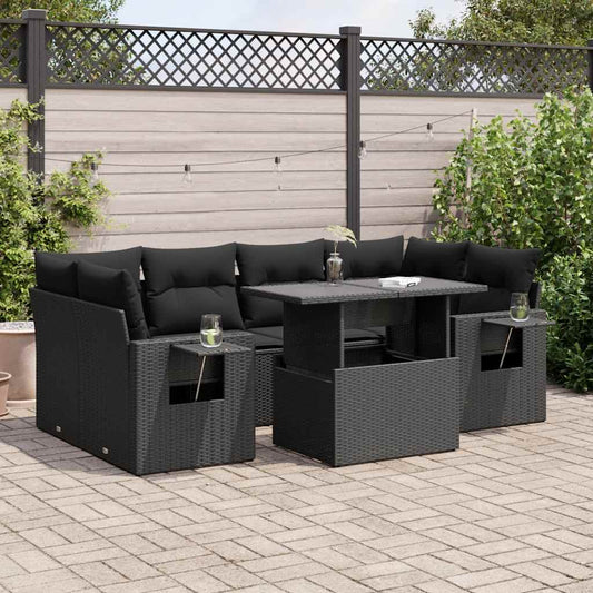 Set Divani da Giardino con Cuscini 7pz Nero Polyrattan - homemem39