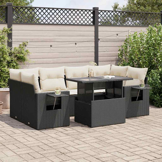 Set Divani da Giardino con Cuscini 7pz Nero Polyrattan - homemem39