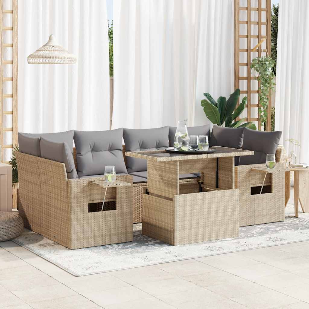 Set Divani da Giardino 7 pz con Cuscini Beige in Polyrattan | homemem39