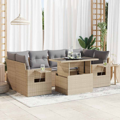 Set Divani da Giardino 7 pz con Cuscini Beige in Polyrattan | homemem39