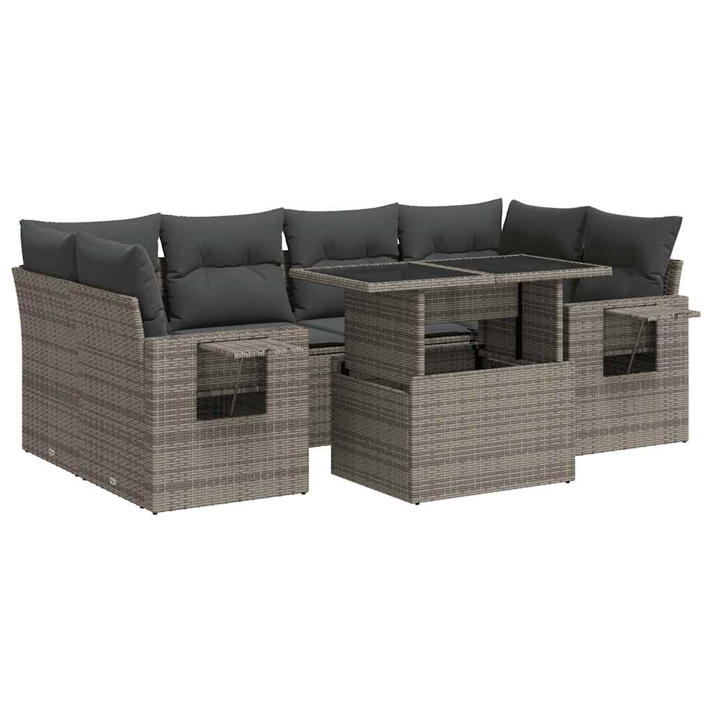 Set Divani da Giardino 7 pz con Cuscini Grigio in Polyrattan | homemem39
